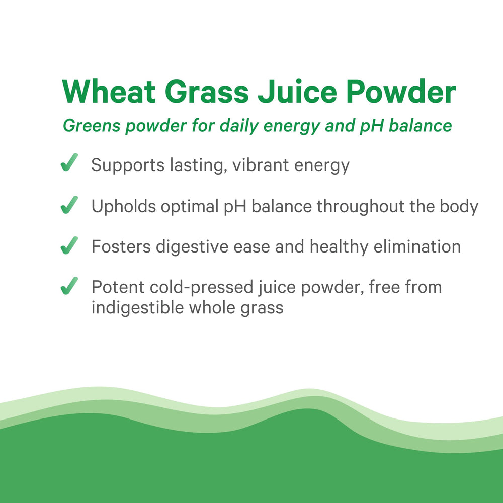 Pure Synergy wheat grass bottle label close-up confirms organic, non-GMO credentials.