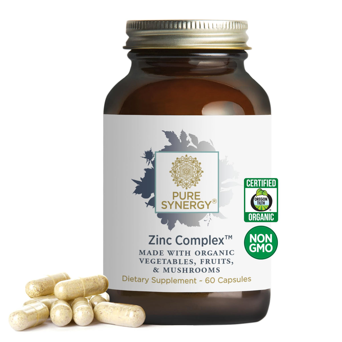 Pure Synergy Zinc Complex bottle front for daily immune support.