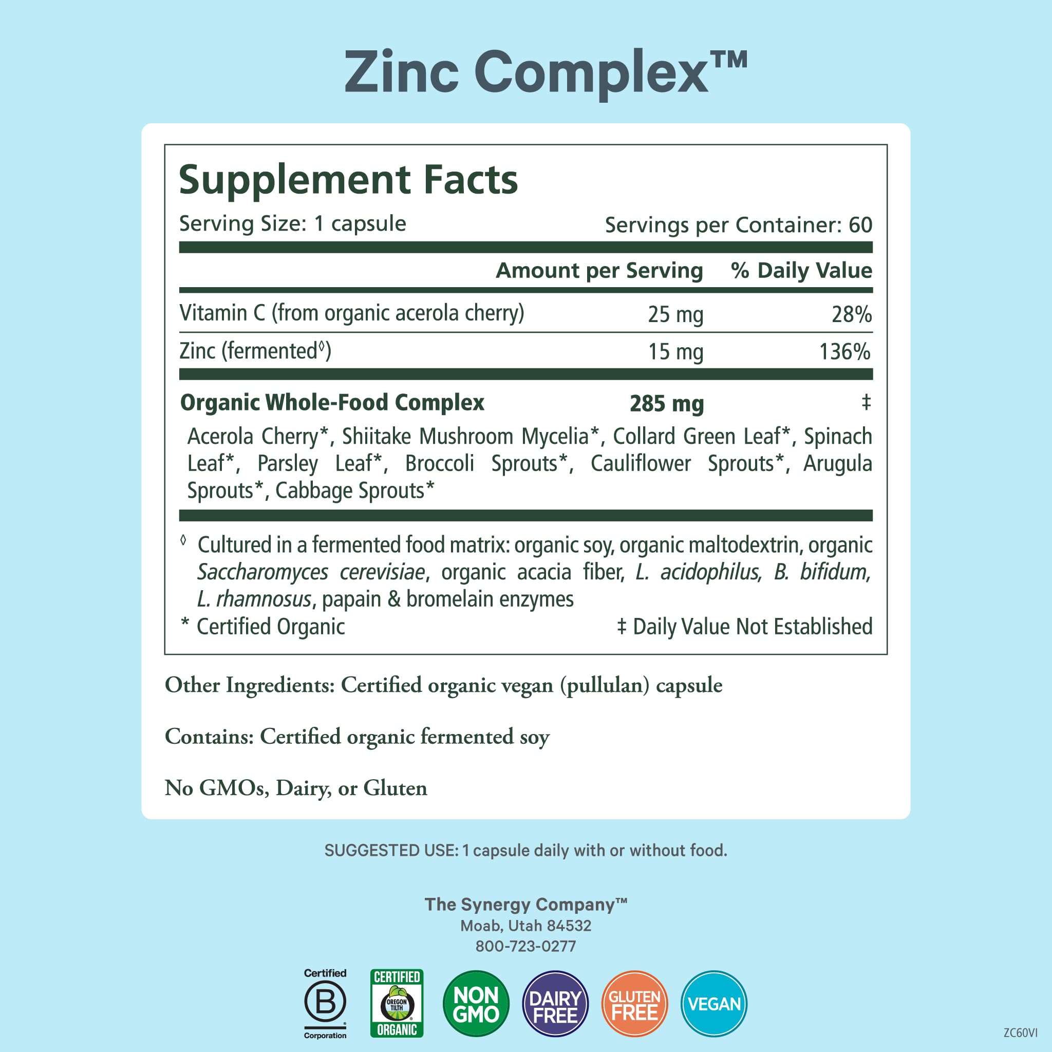 Close-up of Pure Synergy Zinc Complex capsules.