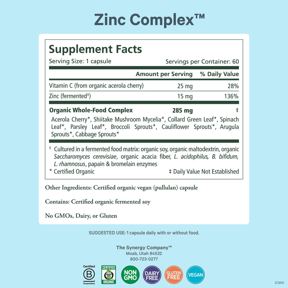 Close-up of Pure Synergy Zinc Complex capsules.