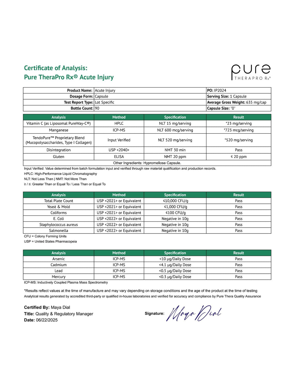 Pure Therapro Rx bottle pictured for active recovery and tendon health.