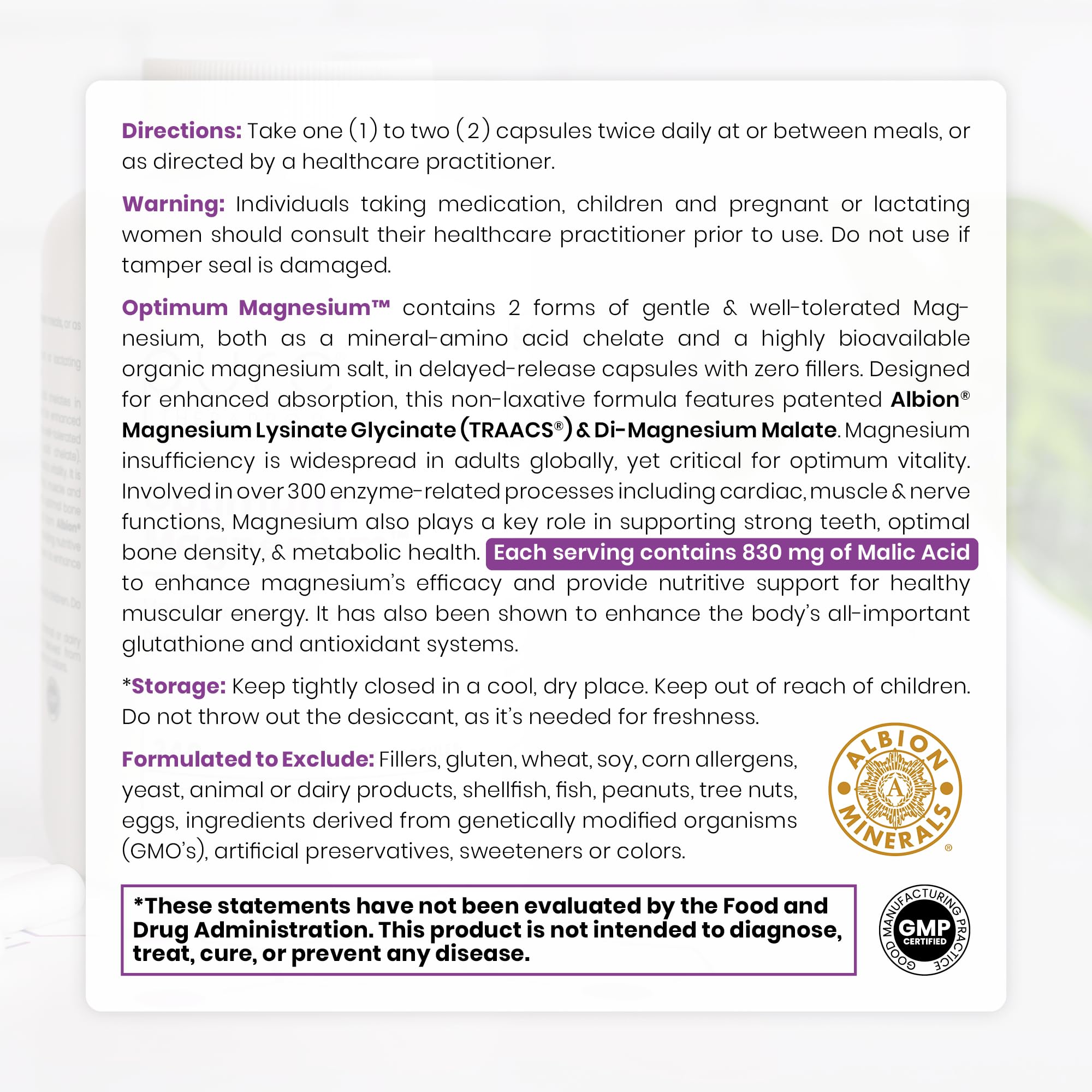 Pure Therapro Rx Di-Magnesium Malate supports energy production and muscle function.