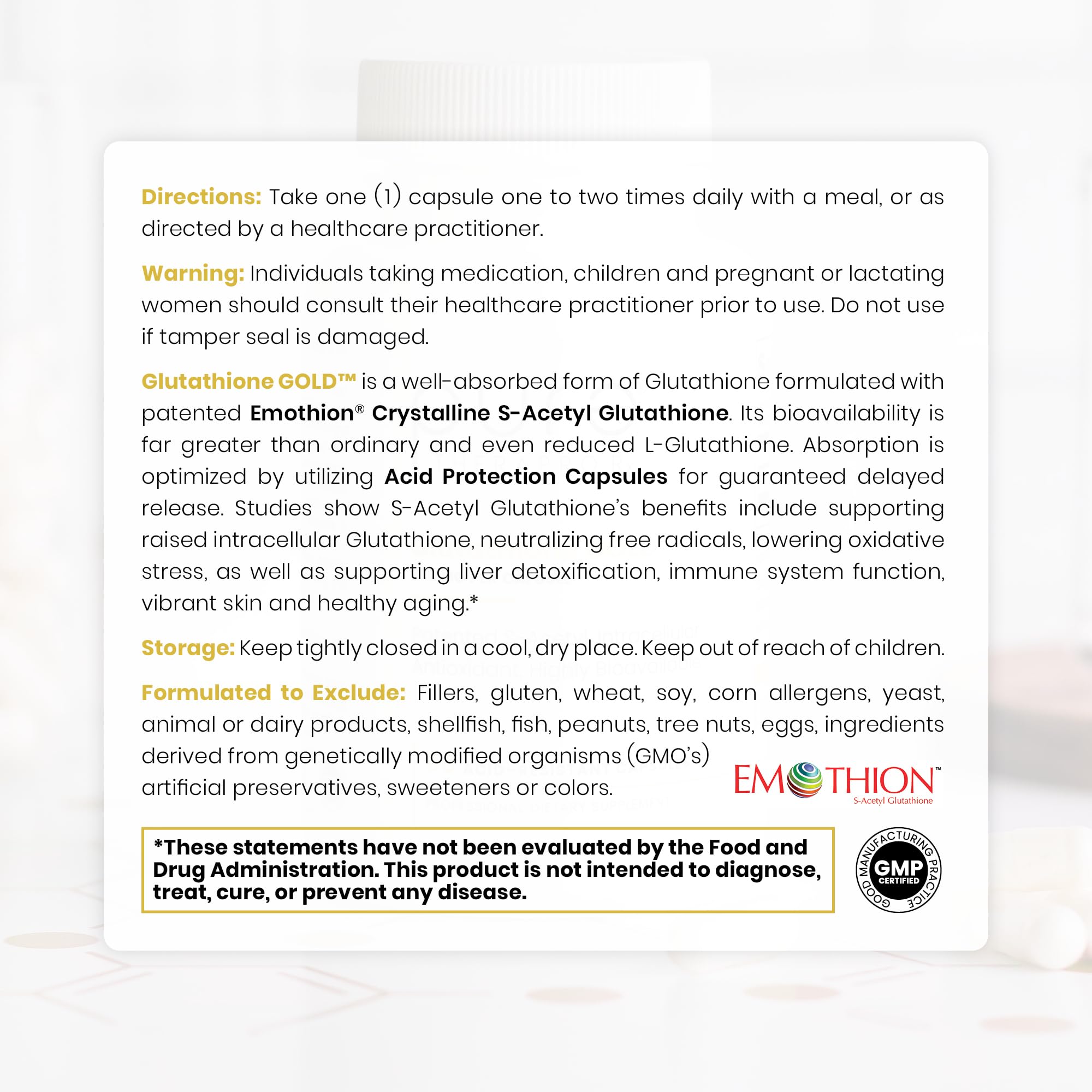 Patented S-Acetyl Glutathione form highlighted by Pure Therapro Rx packaging.