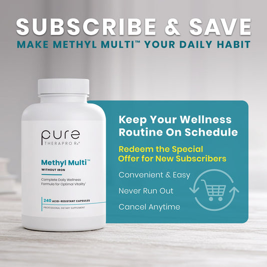 Pure Therapro Rx Methyl Multi capsules close-up showing compact veggie capsules detail