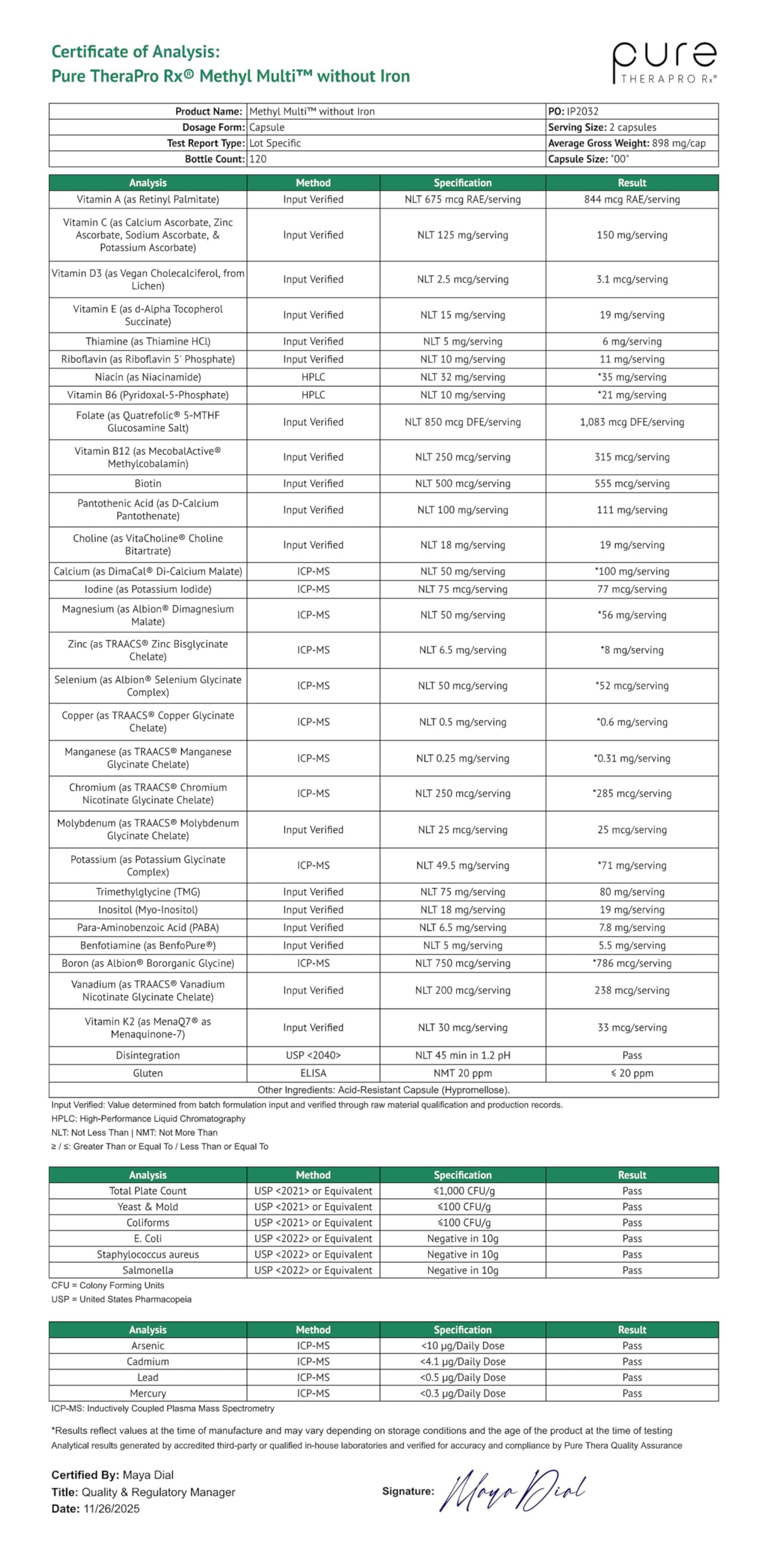 Ingredients panel clean from fillers and allergens, no artificial additives