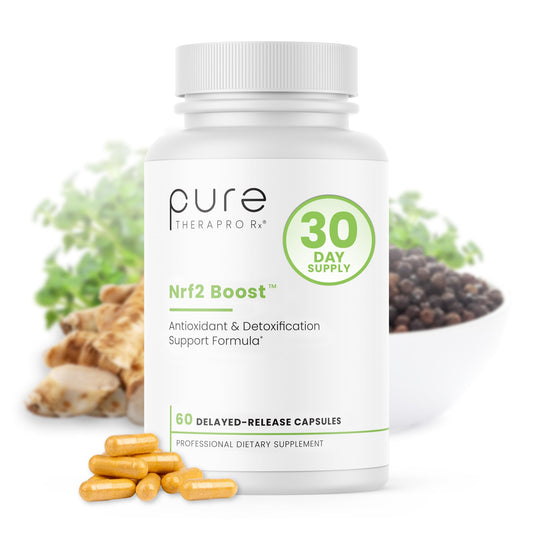 Pure TheraPro Rx Nrf2 Boost bottle showing Nrf2 activation for antioxidant support