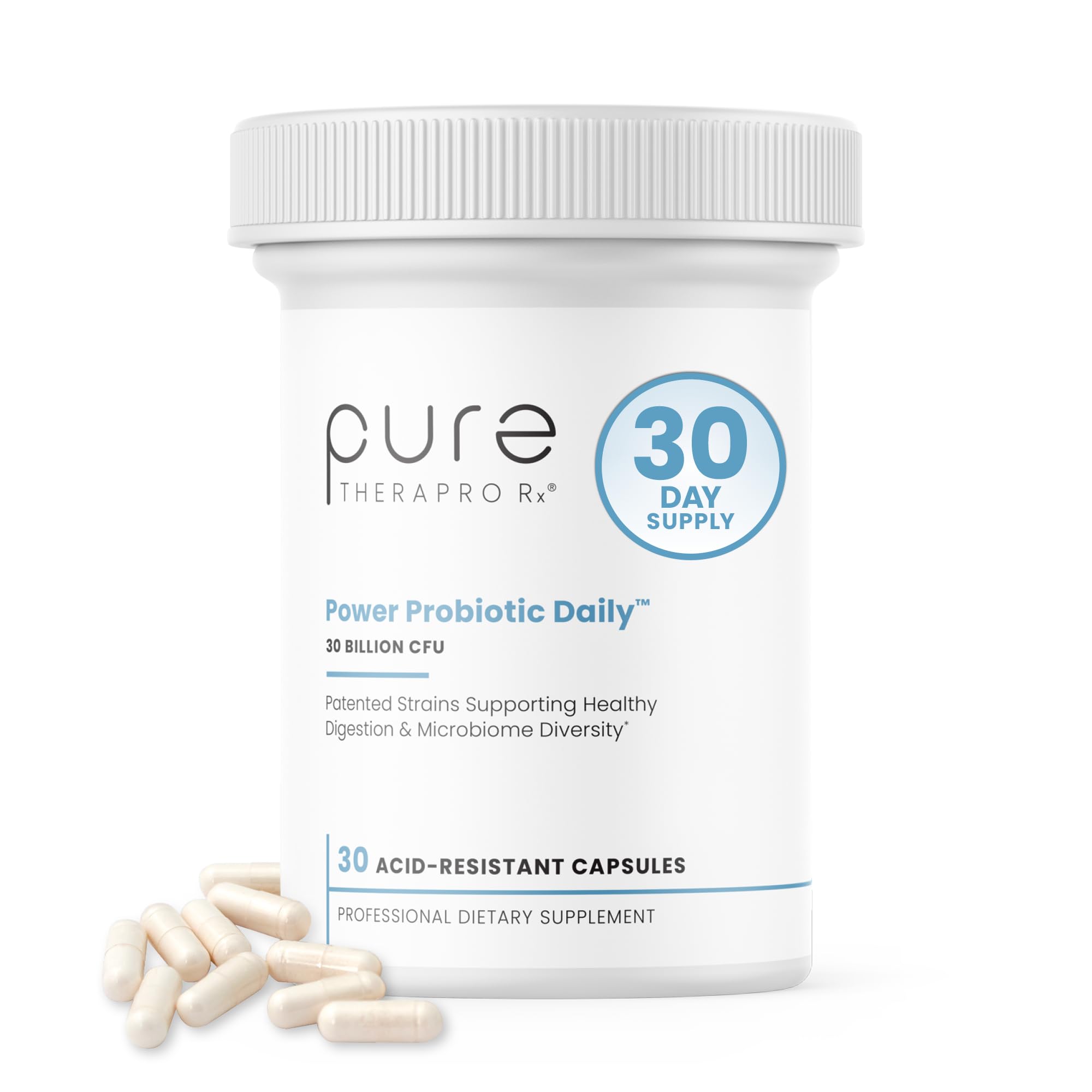 Pure Therapro Rx Power Probiotic Daily bottle front for daily freshness and easy use.