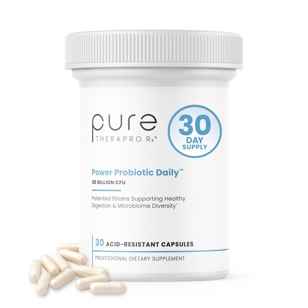 Pure Therapro Rx Power Probiotic Daily bottle front for daily freshness and easy use.