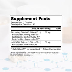 Power Probiotic Daily capsules close-up showing 30B CFU per capsule for daily support.