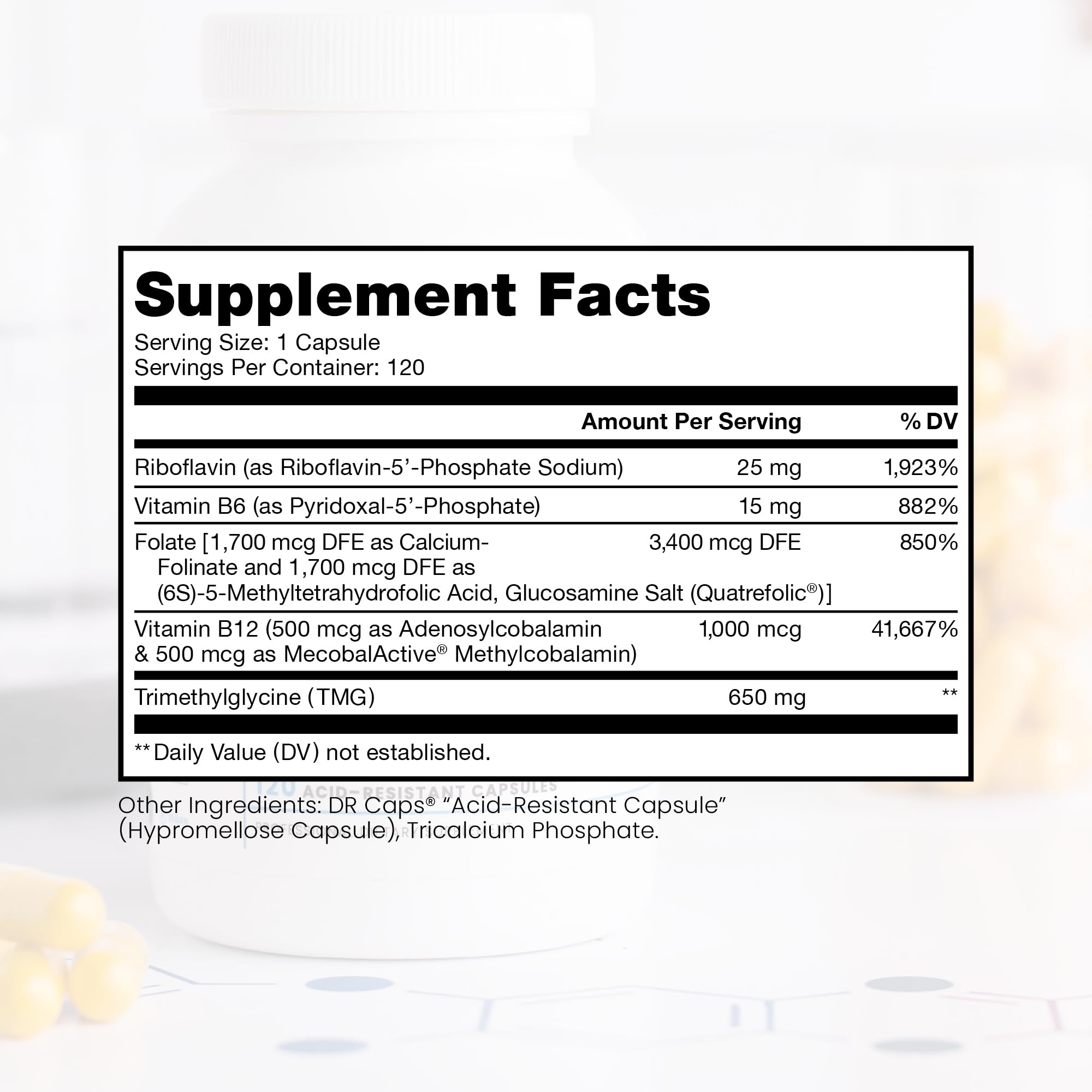 Pure Therapro Rx Quatrefolic 5-MTHF form close-up for active folate.