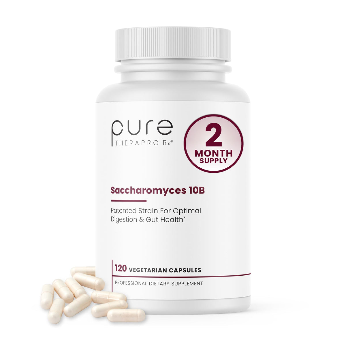 Pure TheraPro Rx Saccharomyces boulardii bottle highlighting high-CFU probiotic for daily balance
