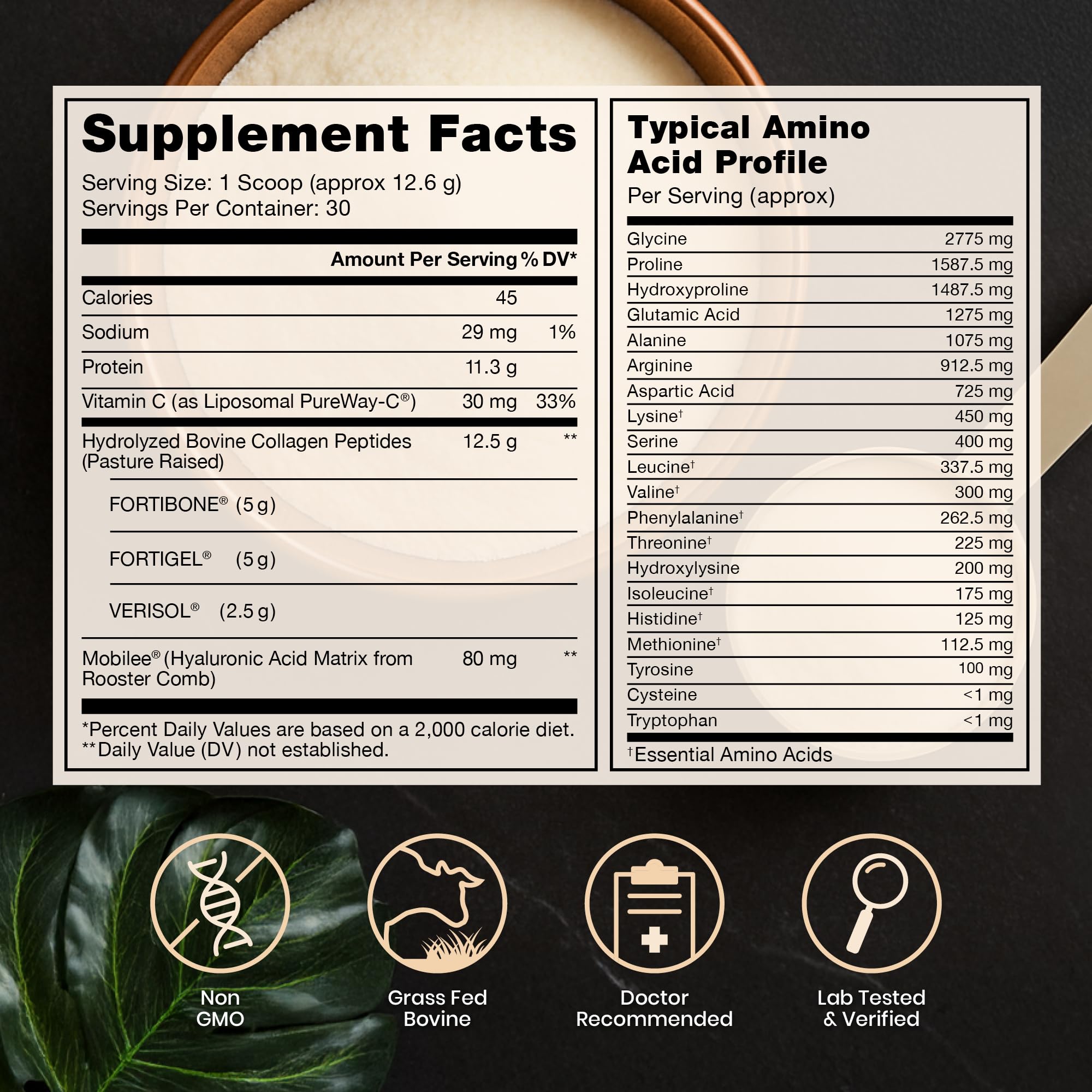 Unflavored TriActive Collagen Plus powder dissolves easily in beverages.