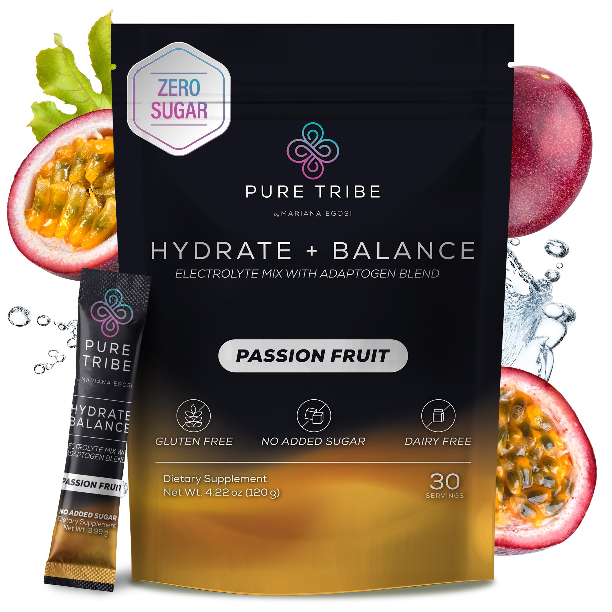 PURE TRIBE instant hydration packaging, travel-ready sticks for on-the-go hydration