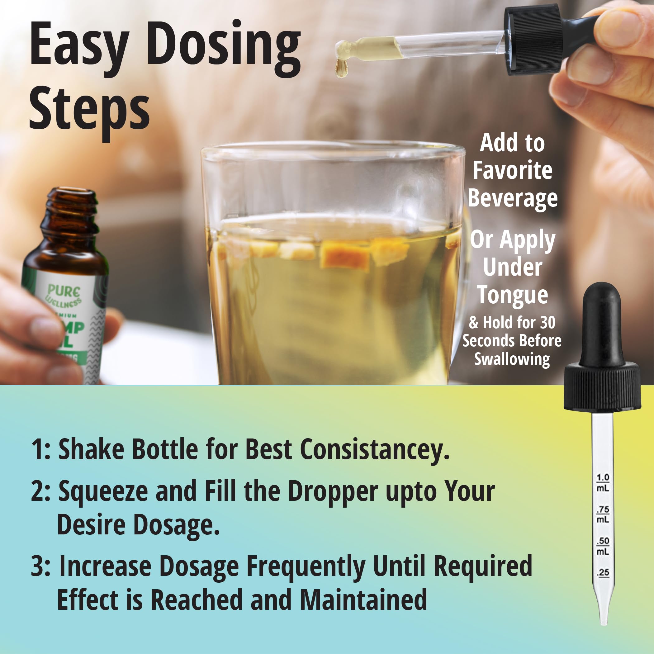 Pure Wellness hemp seed oil label closeup shows strong formulation and THC-free profile