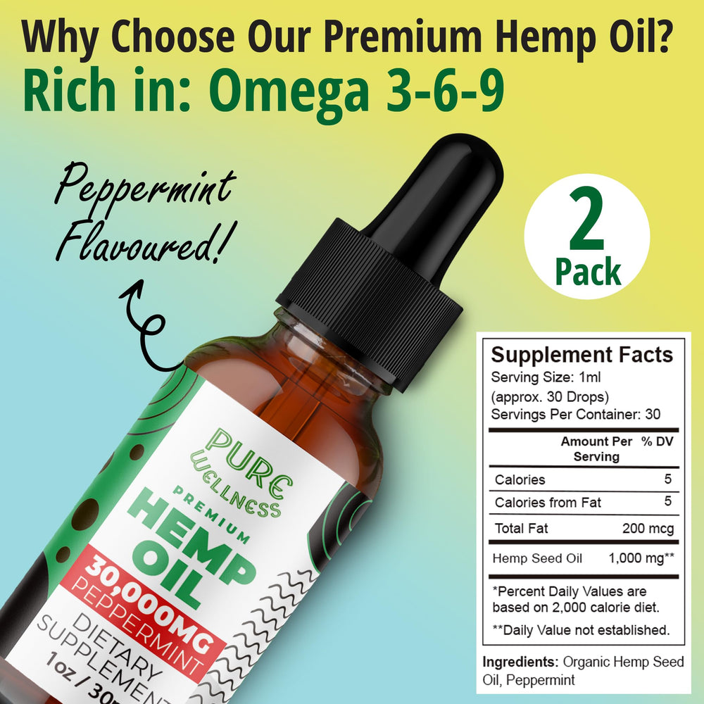 Pure Wellness peppermint-labeled hemp oil highlighted peppermint flavor for a pleasant routine