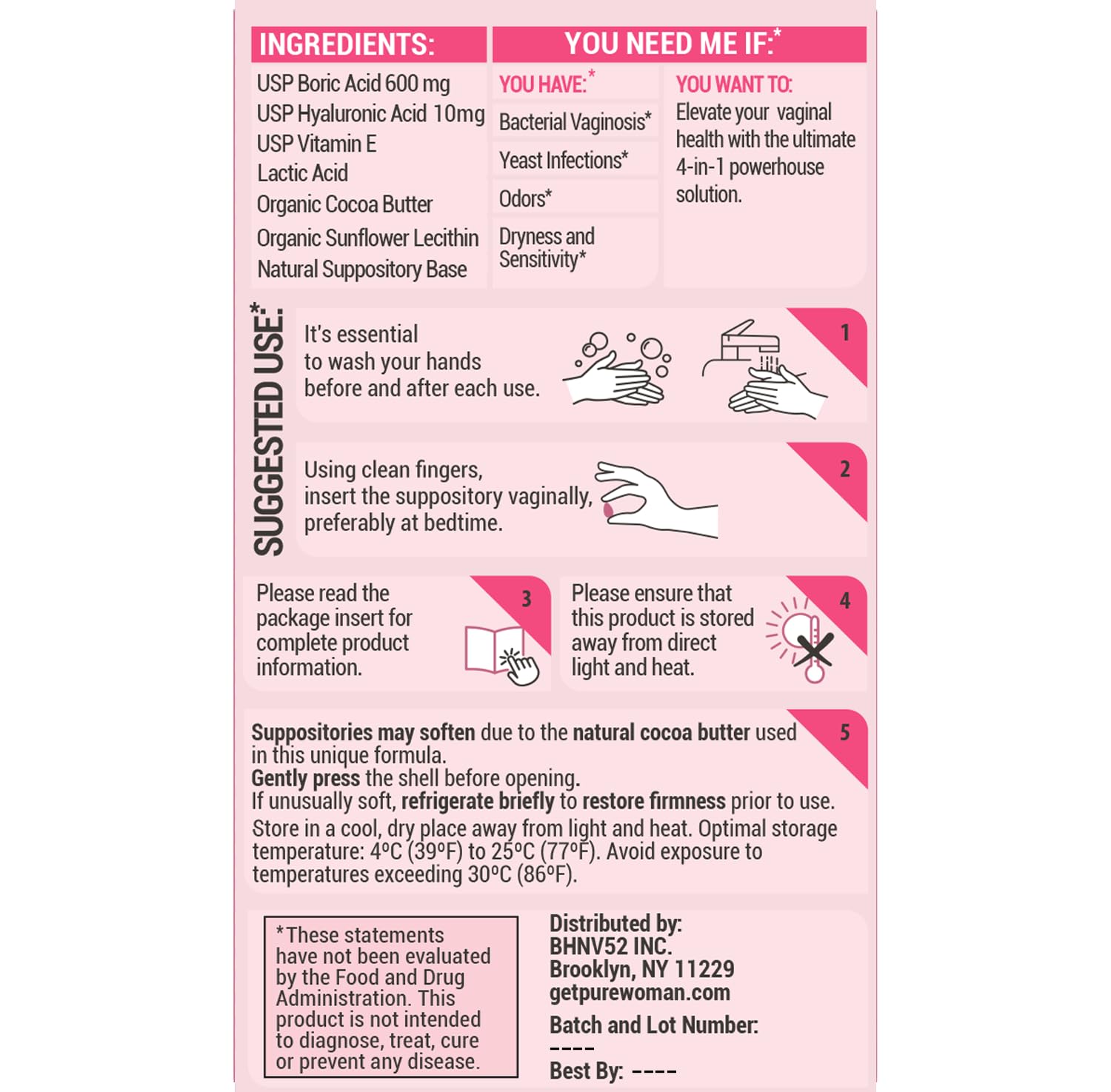 PURE WOMAN pH-ighter box front showing 10-count vaginal suppositories