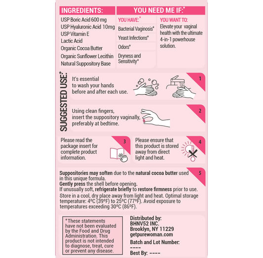 PURE WOMAN pH-ighter box front showing 10-count vaginal suppositories