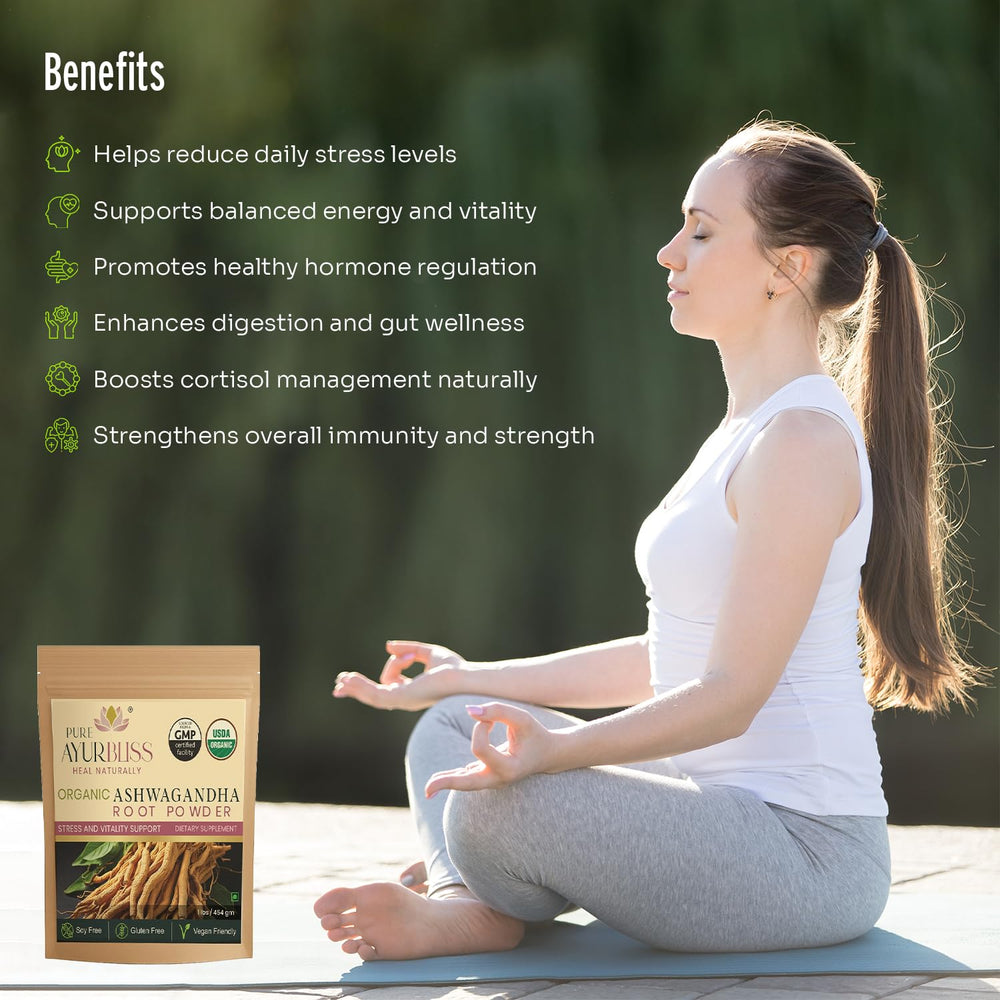 PureAyurbliss Ashwagandha powder packaging ideal for quick daily access