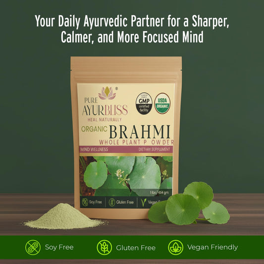 PureAyurbliss Brahmi powder scoop for daily cognitive rituals.