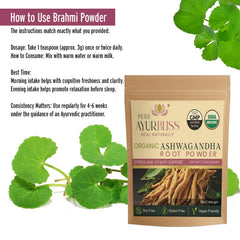 PureAyurbliss Brahmi powder spoon in bowl for dosing.