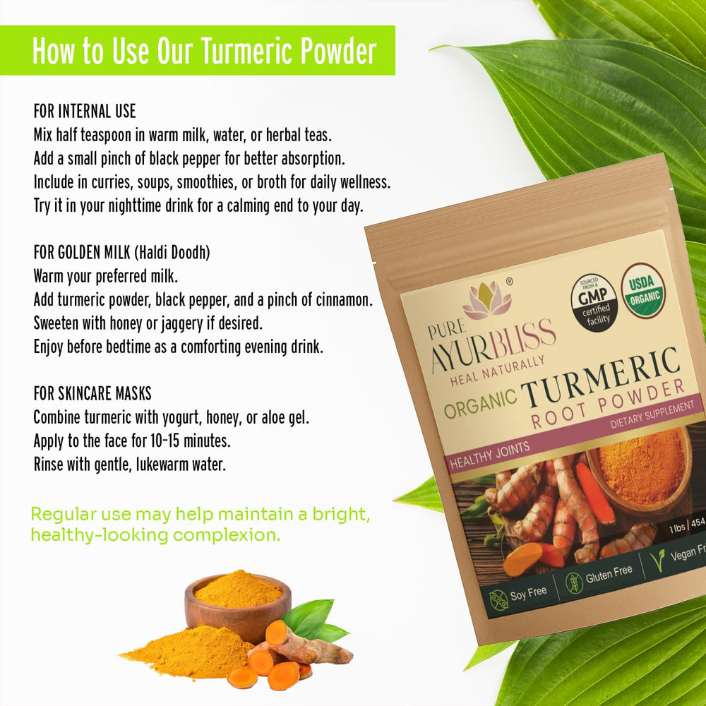PureAyurbliss turmeric powder for cooking adds warm earthy flavor.