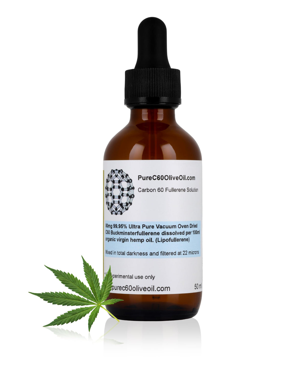 PureC60OliveOil bottle with C60 hemp seed oil for premium formulations.