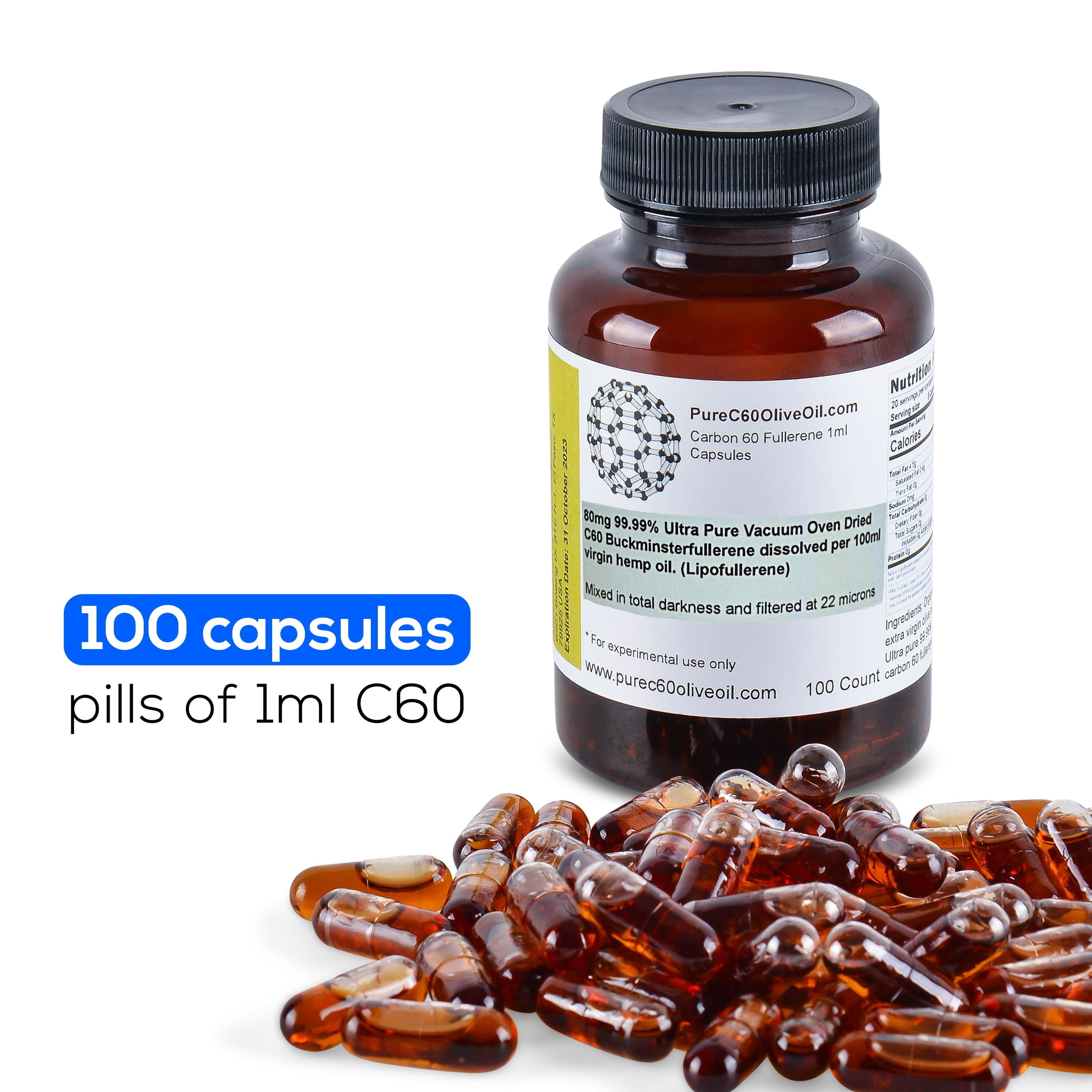 PureC60OliveOil hemp seed oil label emphasizes virgin source quality.