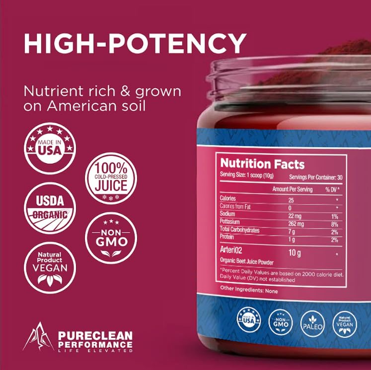 PureClean Beet Premium Juice Powder being poured for quick mix and energy use