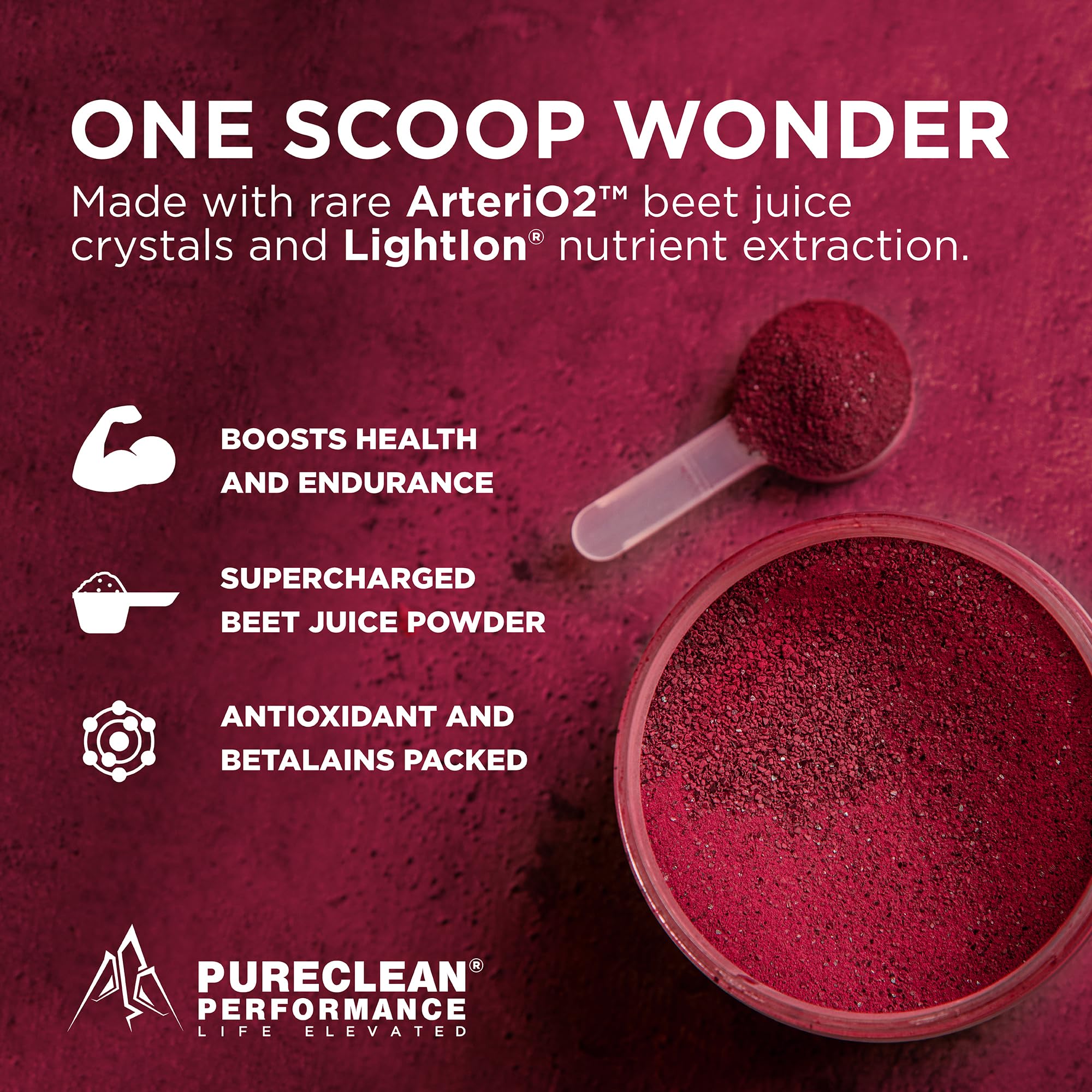 PureClean Beet Premium Powder scoop showing convenient daily serving for endurance