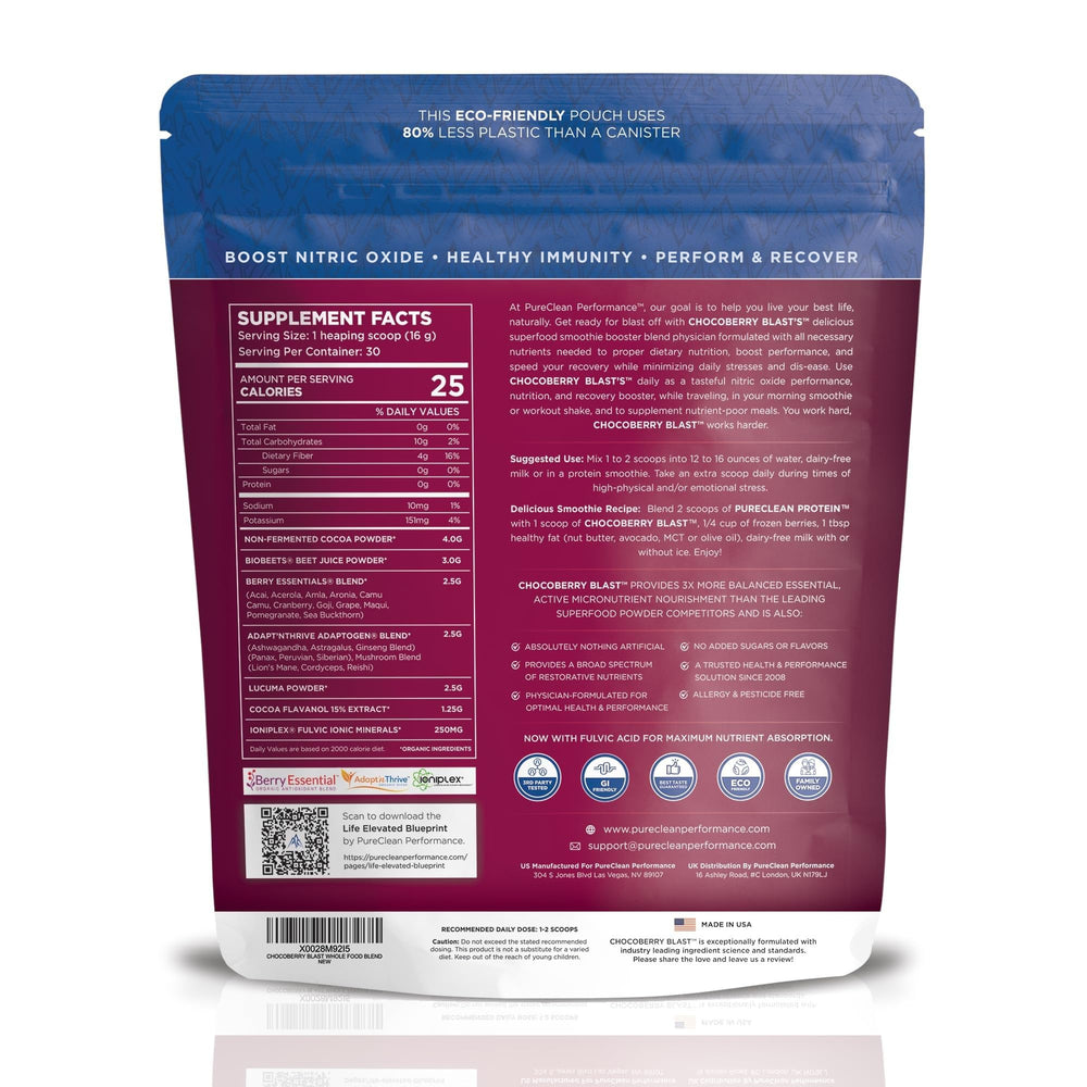 PureClean ChocoBerry Blast scoop shown for quick smoothie fortification.