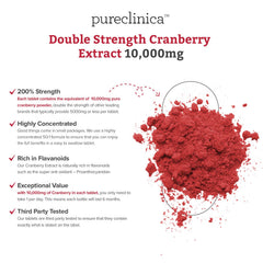 Pureclinica daily-use cranberry tablets with water for a convenient routine