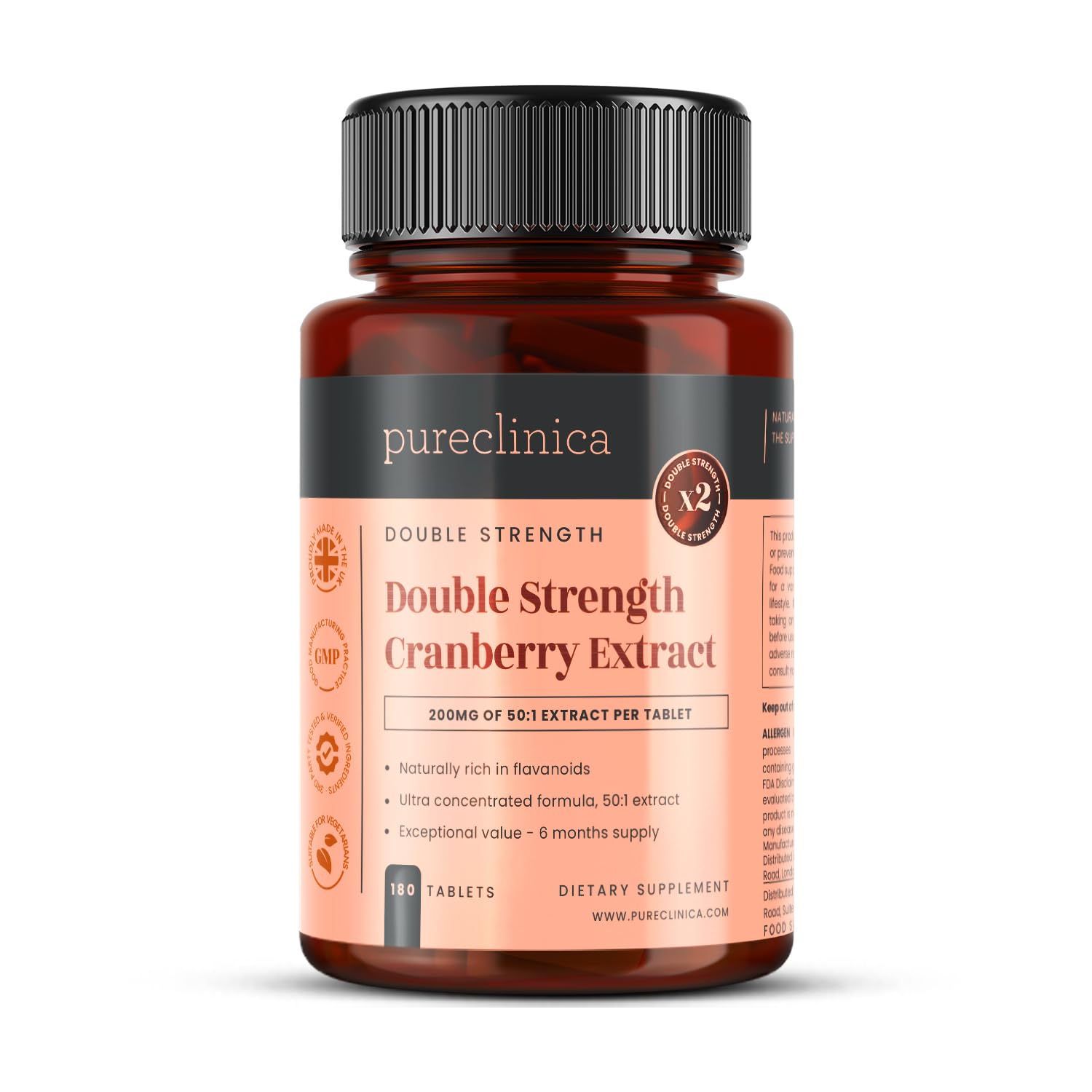 Pureclinica double strength cranberry bottle for daily high-potency support