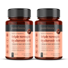 Pureclinica hyaluronic acid bottle showing potent daily hydration support.
