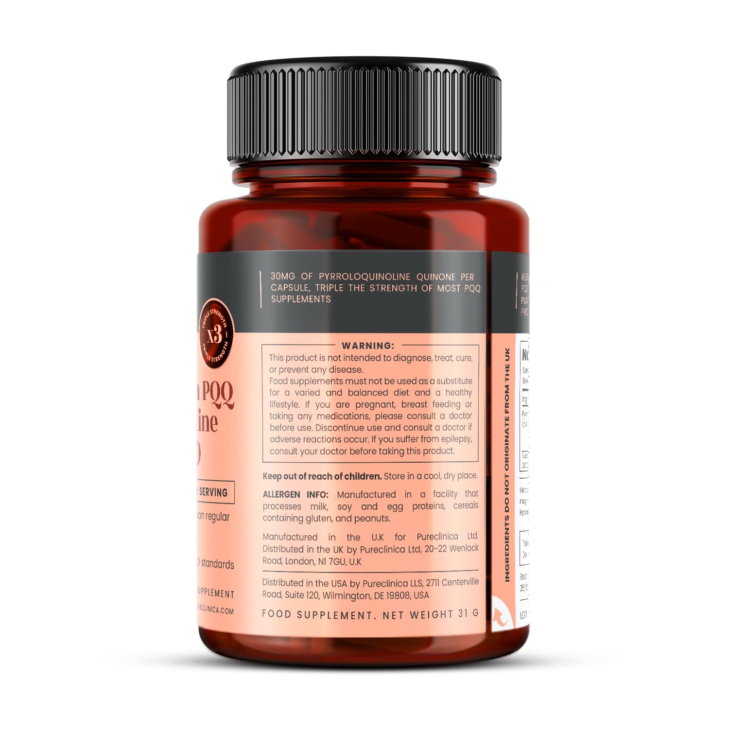 PureClinica PQQ bottle on table suggesting easy supplementation