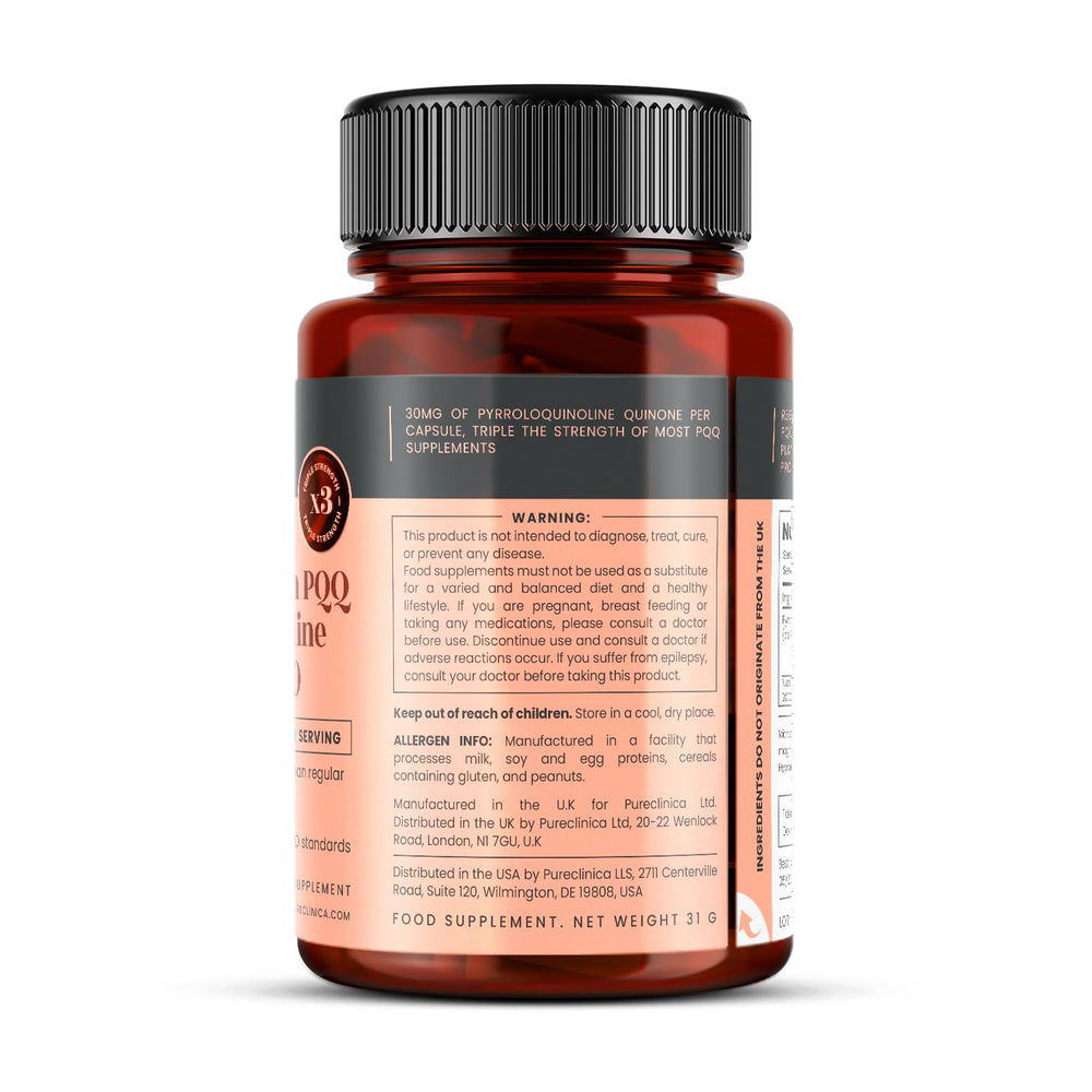 PureClinica PQQ bottle on table suggesting easy supplementation