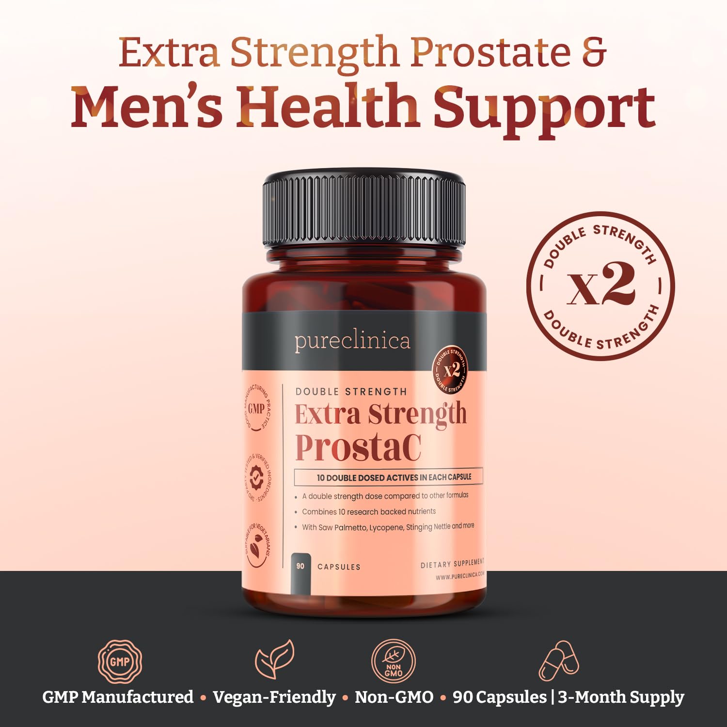 ProstaC bottle label detailing standardized Saw Palmetto and ingredients.
