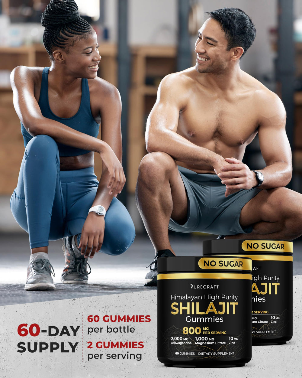 PURECRAFT Himalayan Shilajit Gummies amber bottle suggests purity and long-term use.