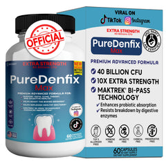 PureDenfix Max bottle of probiotic capsules for daily oral and digestive support.