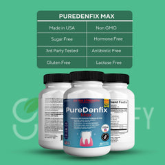 PureDenfix Max capsules pictured with a toothbrush for oral health.