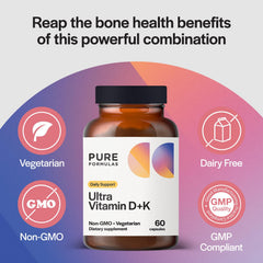 PureFormulas Vitamin D3 K2 label closeup showcases purity and potency.