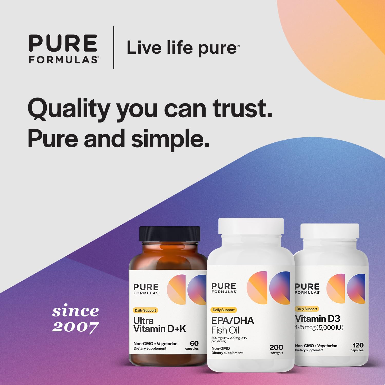 PureFormulas daily omega-3 routine with softgels on countertop.