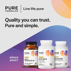 PureFormulas daily omega-3 routine with softgels on countertop.