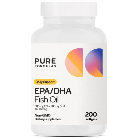 PureFormulas EPA DHA softgels bottle for daily heart and brain support.