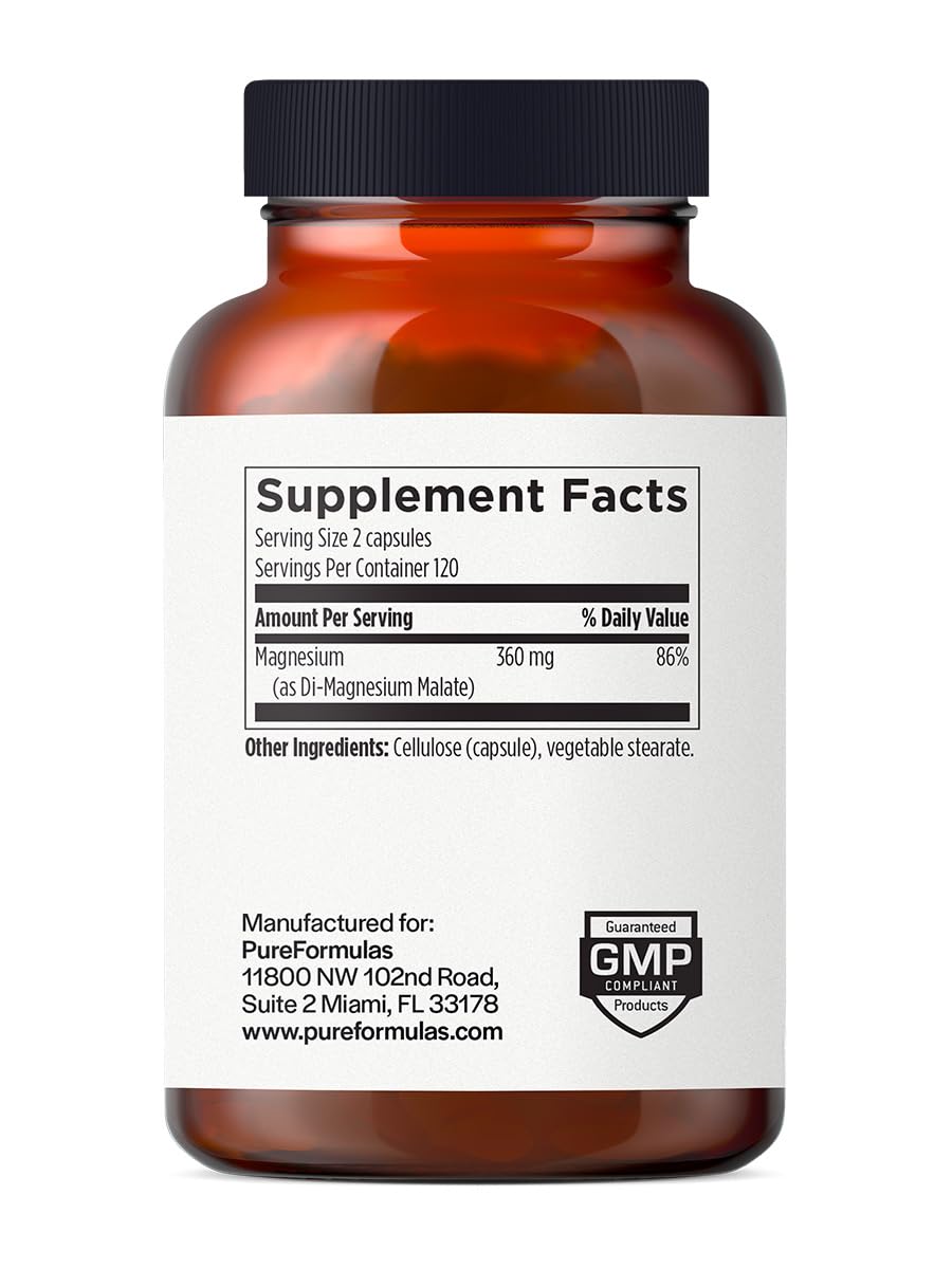 PureFormulas magnesium malate capsules in indoor daily wellness setting