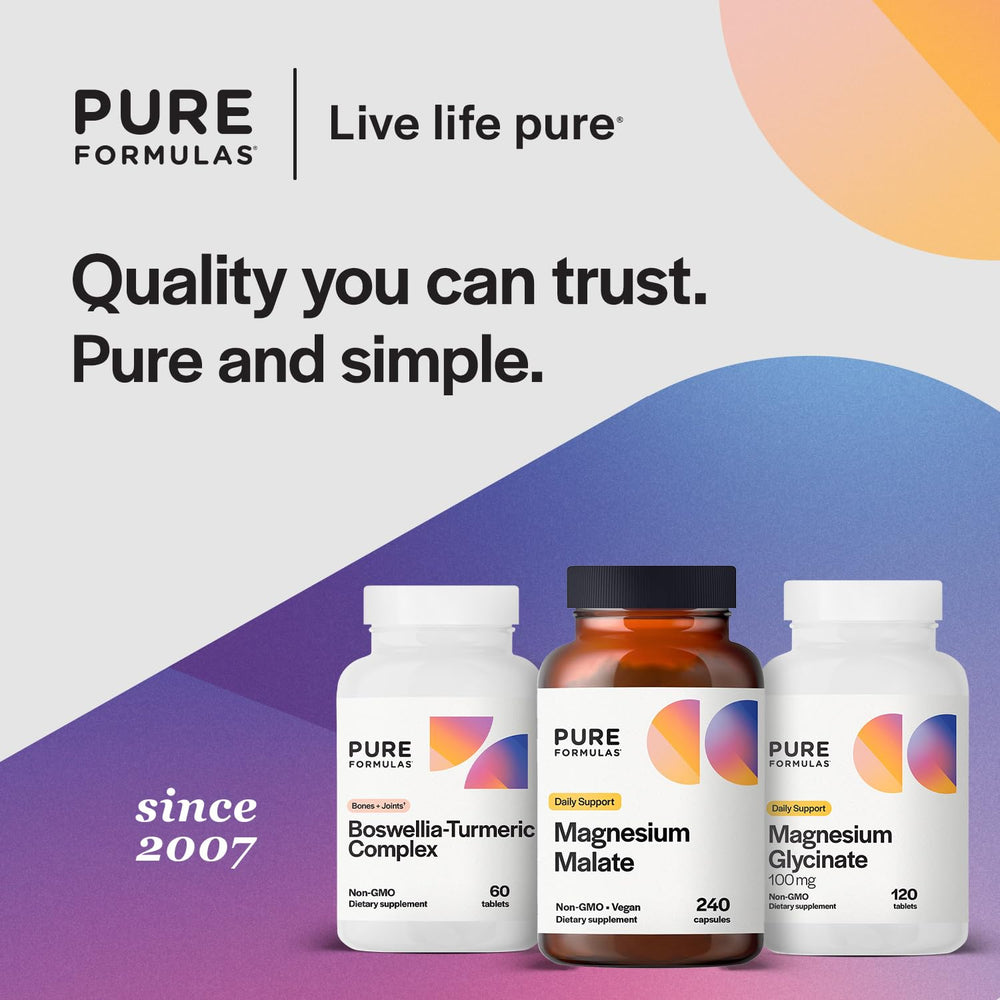 PureFormulas magnesium malate capsules on shelf conveying accessibility and trust