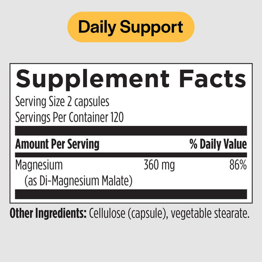 PureFormulas magnesium malate capsules poured into hand for on the go use