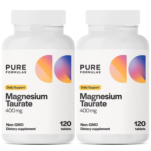 PureFormulas Magnesium Taurate 400 mg bottle front, suggesting heart and muscle support.