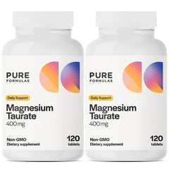PureFormulas Magnesium Taurate 400 mg bottle front, suggesting heart and muscle support.