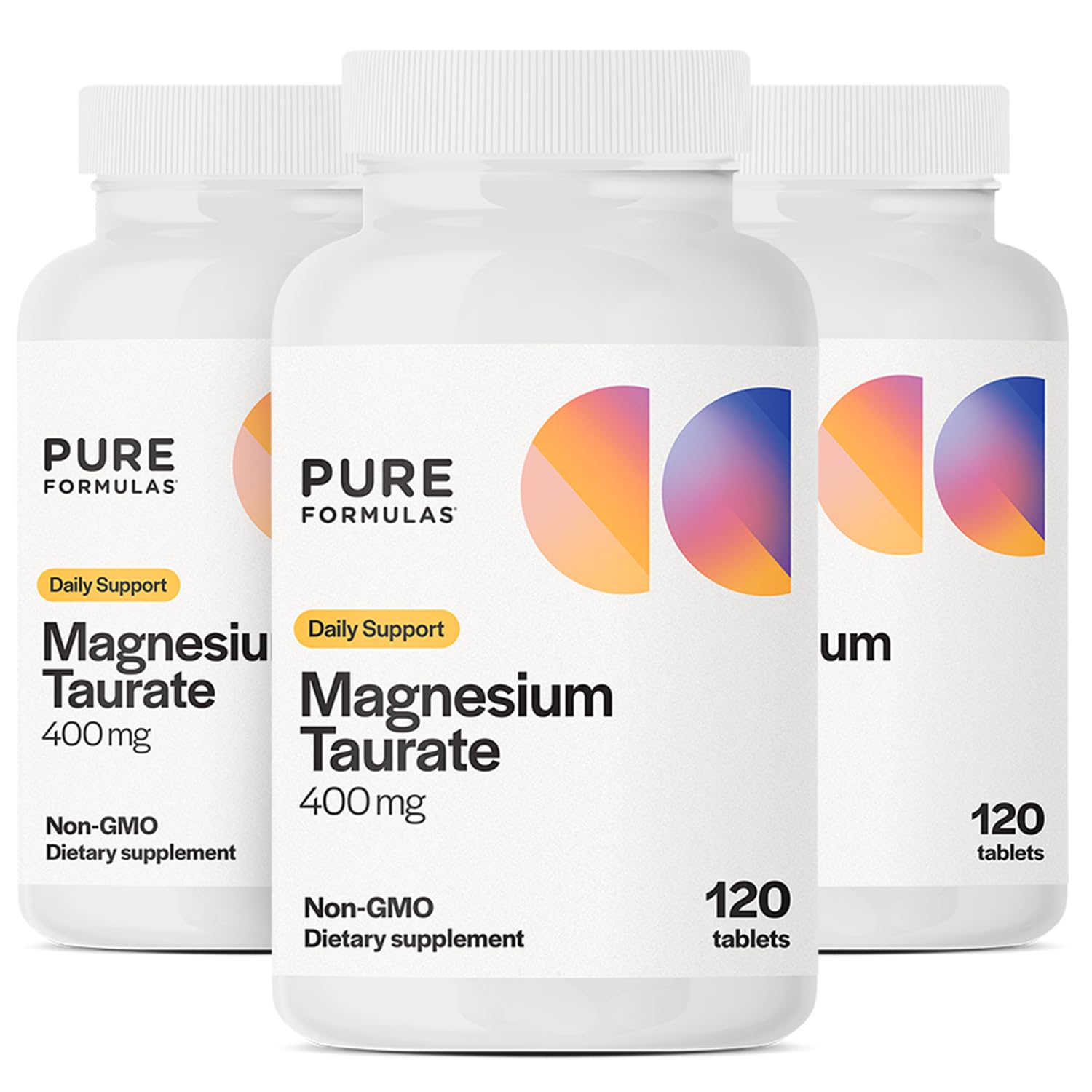 PureFormulas Magnesium Taurate 400mg bottle showcasing daily heart support and relaxation.