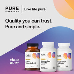 PureFormulas Magnesium Taurate 400 mg bottle beside a wellness setup for daily use.